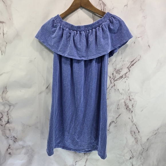 Sundry Dress Womens 0 XS Blue Mini Off Shoulder Cover Up Stretch Knit Flounce - Picture 5 of 9